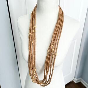 New Shine Tan Beaded Multistrand Earthy Tropical Beachy Statement Necklace